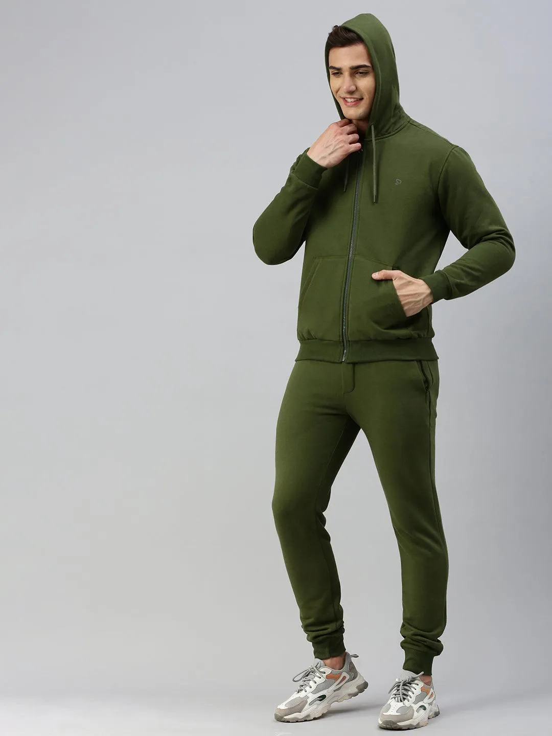 Sporto Men Ultra Fleece Hoodie Jacket and Jogger Coord Set -  Olive
