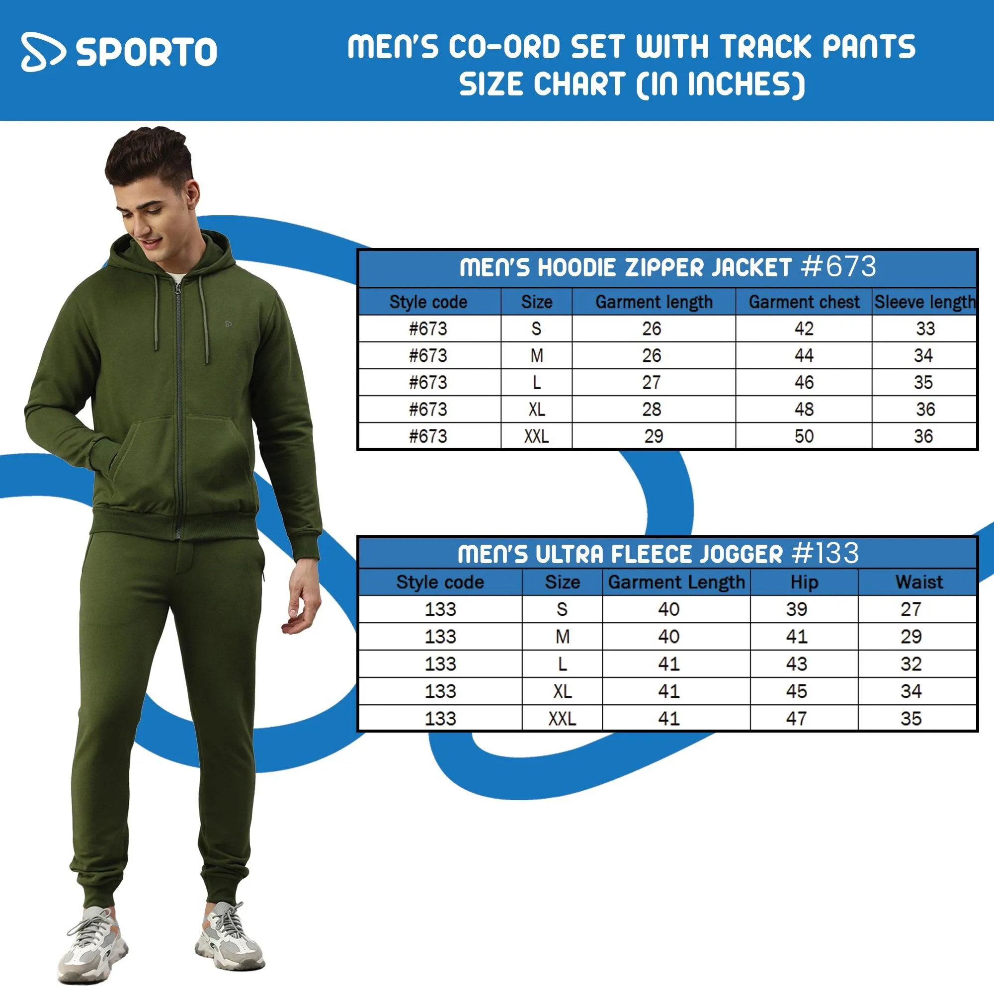 Sporto Men Ultra Fleece Hoodie Jacket and Jogger Coord Set -  Olive
