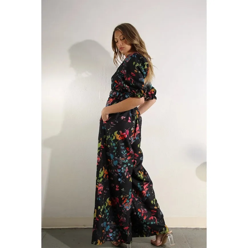 Square Neck Jumpsuit Black Multi