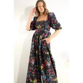 Square Neck Jumpsuit Black Multi