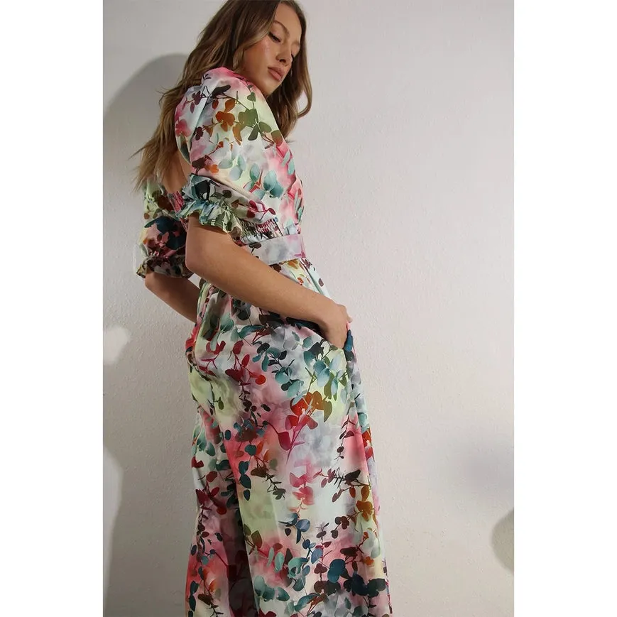 Square Neck Jumpsuit Sage Multi