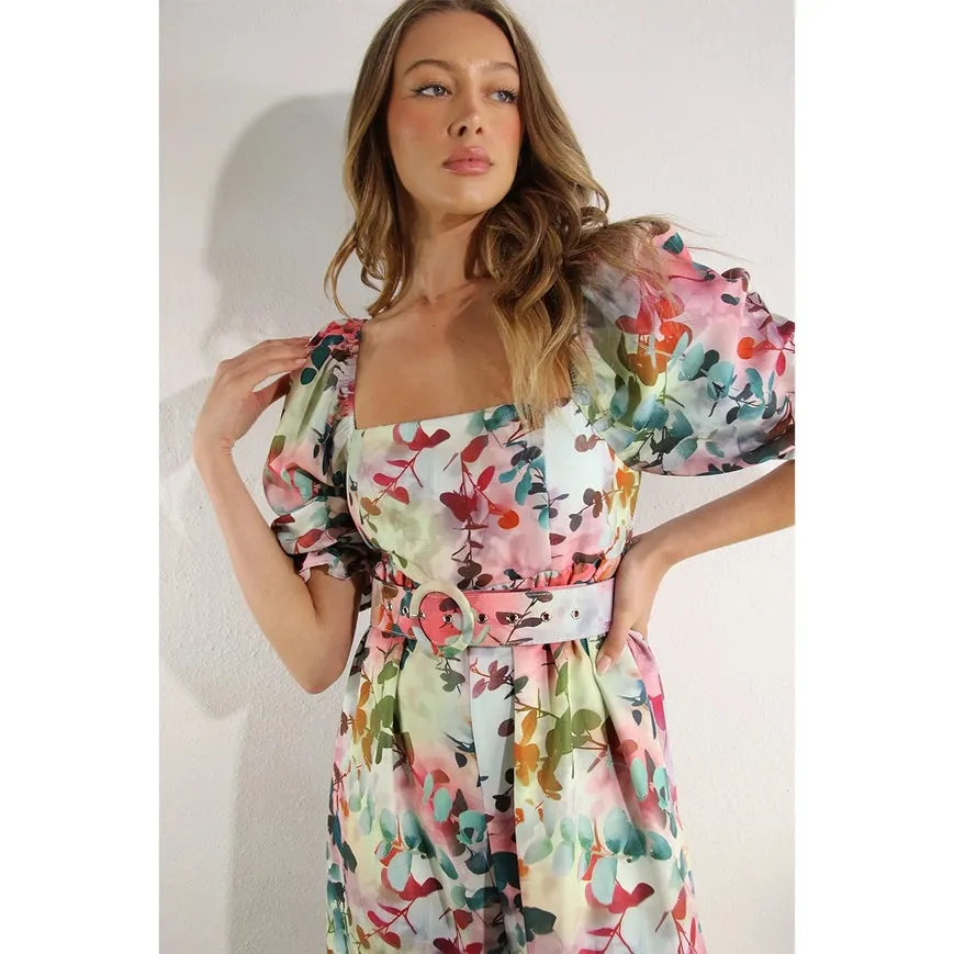 Square Neck Jumpsuit Sage Multi