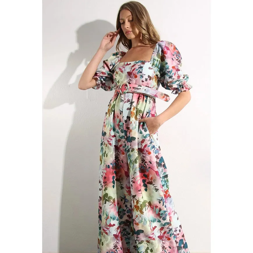 Square Neck Jumpsuit Sage Multi