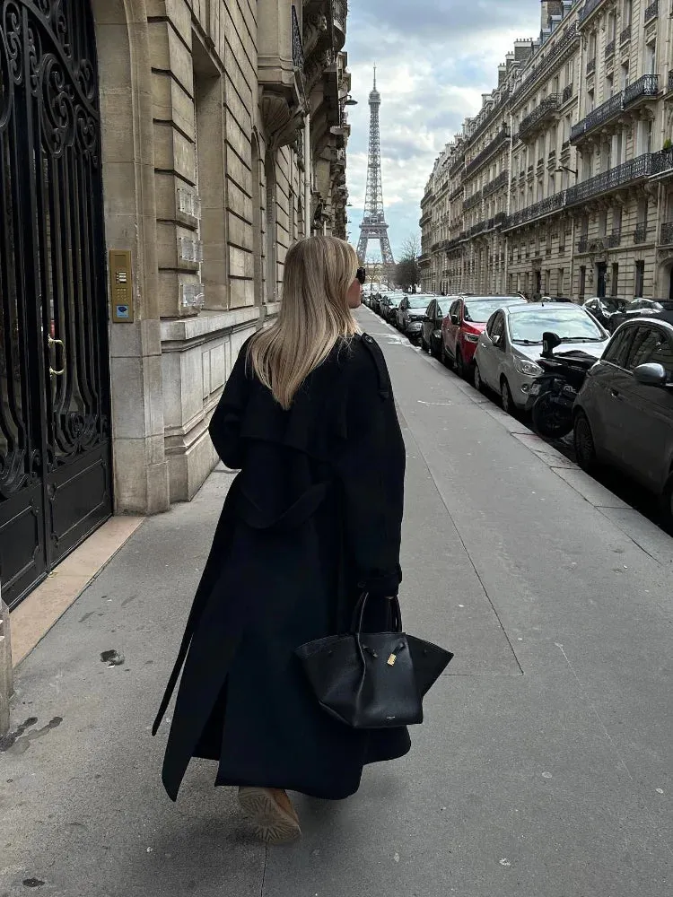 star - black oversized wool Trenchcoat with belt