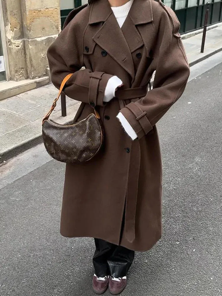 star - black oversized wool Trenchcoat with belt