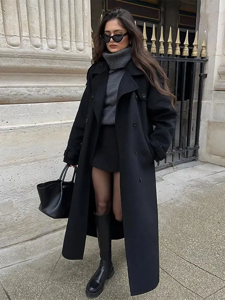 star - black oversized wool Trenchcoat with belt