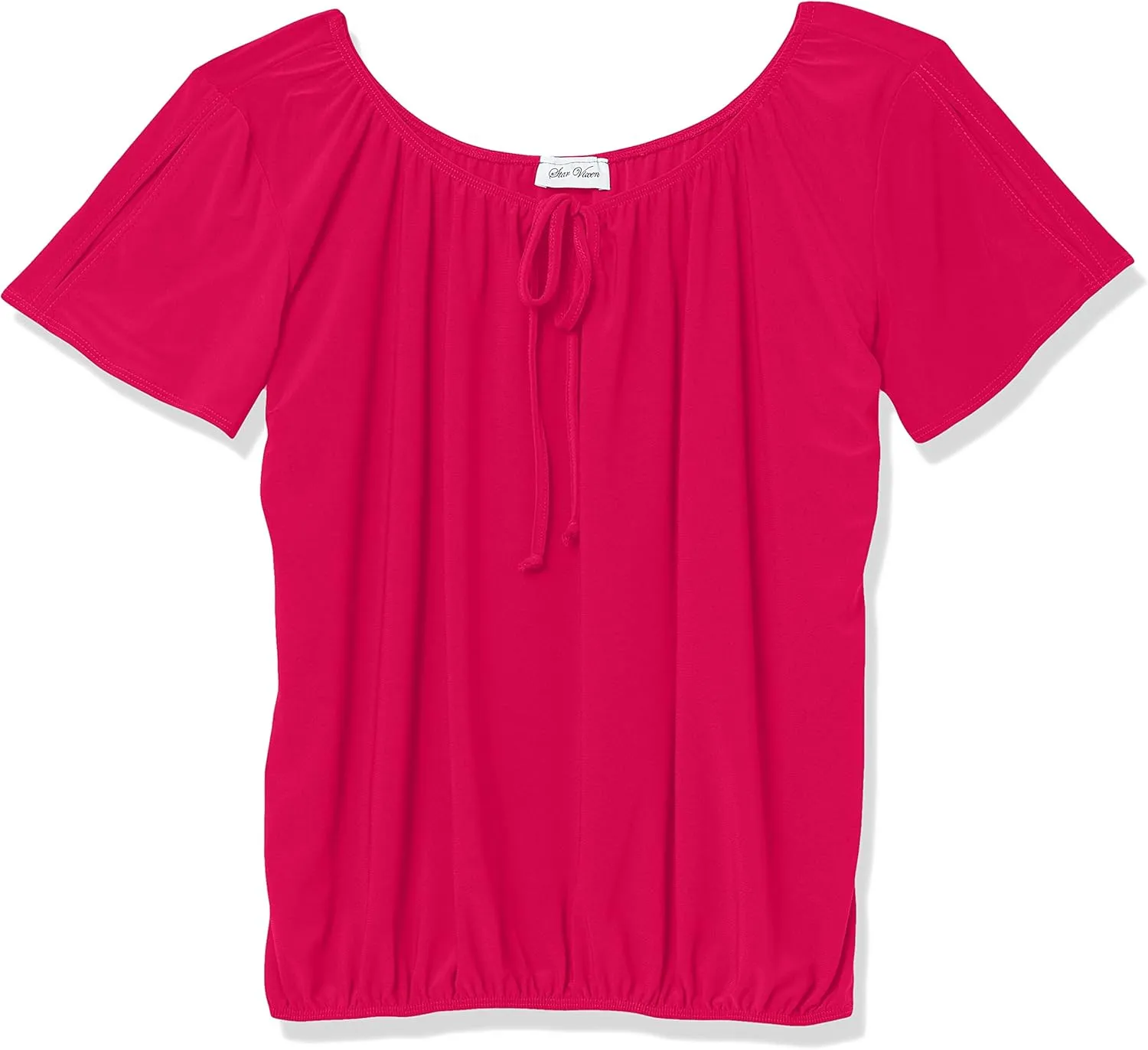Star Vixen Women's Short/Slit Sleeve Keyhole-tie Peasant Top Bubble Hem