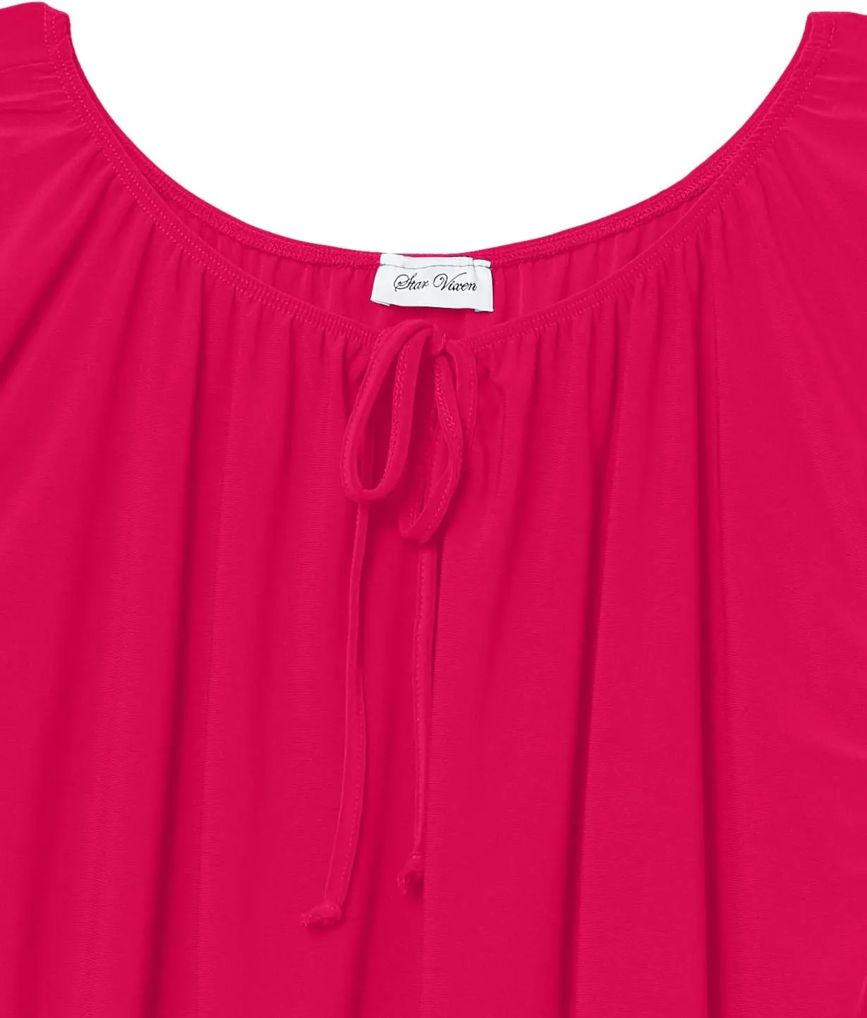 Star Vixen Women's Short/Slit Sleeve Keyhole-tie Peasant Top Bubble Hem