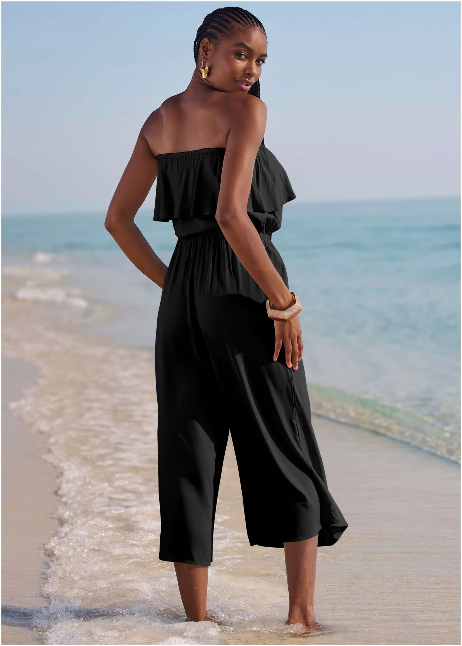 Strapless Jumpsuit Cover-Up - Black Beauty