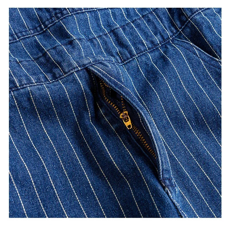 Striped Printed Blue Denim Jumpsuit