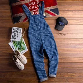 Striped Printed Blue Denim Jumpsuit