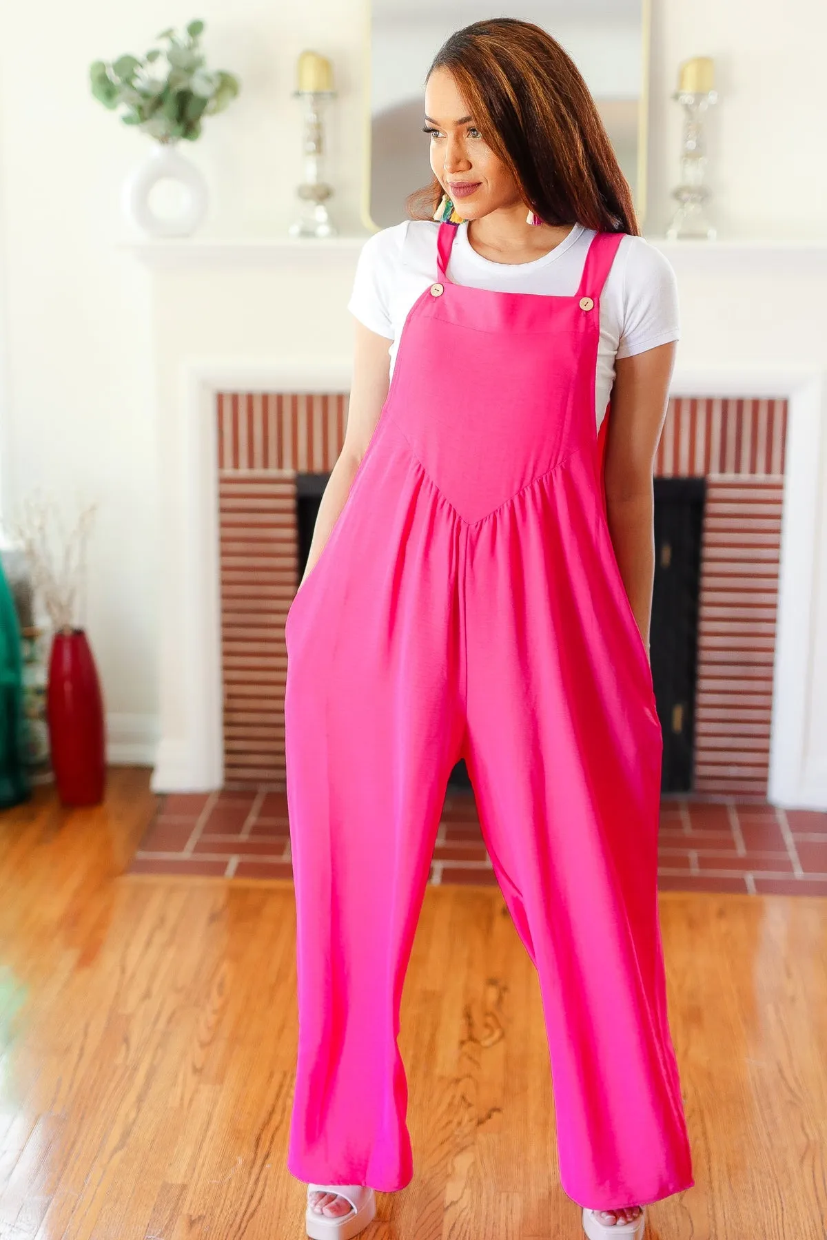 Summer Dreaming Pink Wide Leg Suspender Overall Jumpsuit