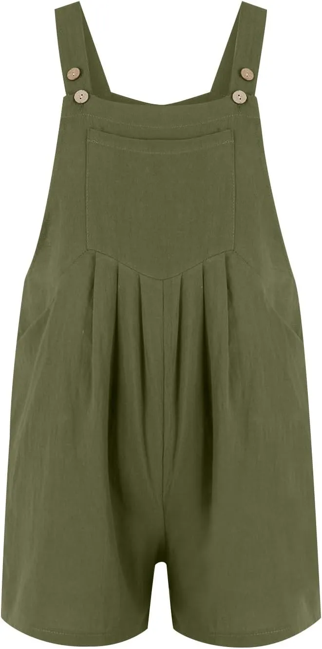 Summer Rompers for Women 2025 Plus Size Linen Overall Shorts Shortalls Adjustable Straps Smocked Short Bib Overalls Jumpsuits