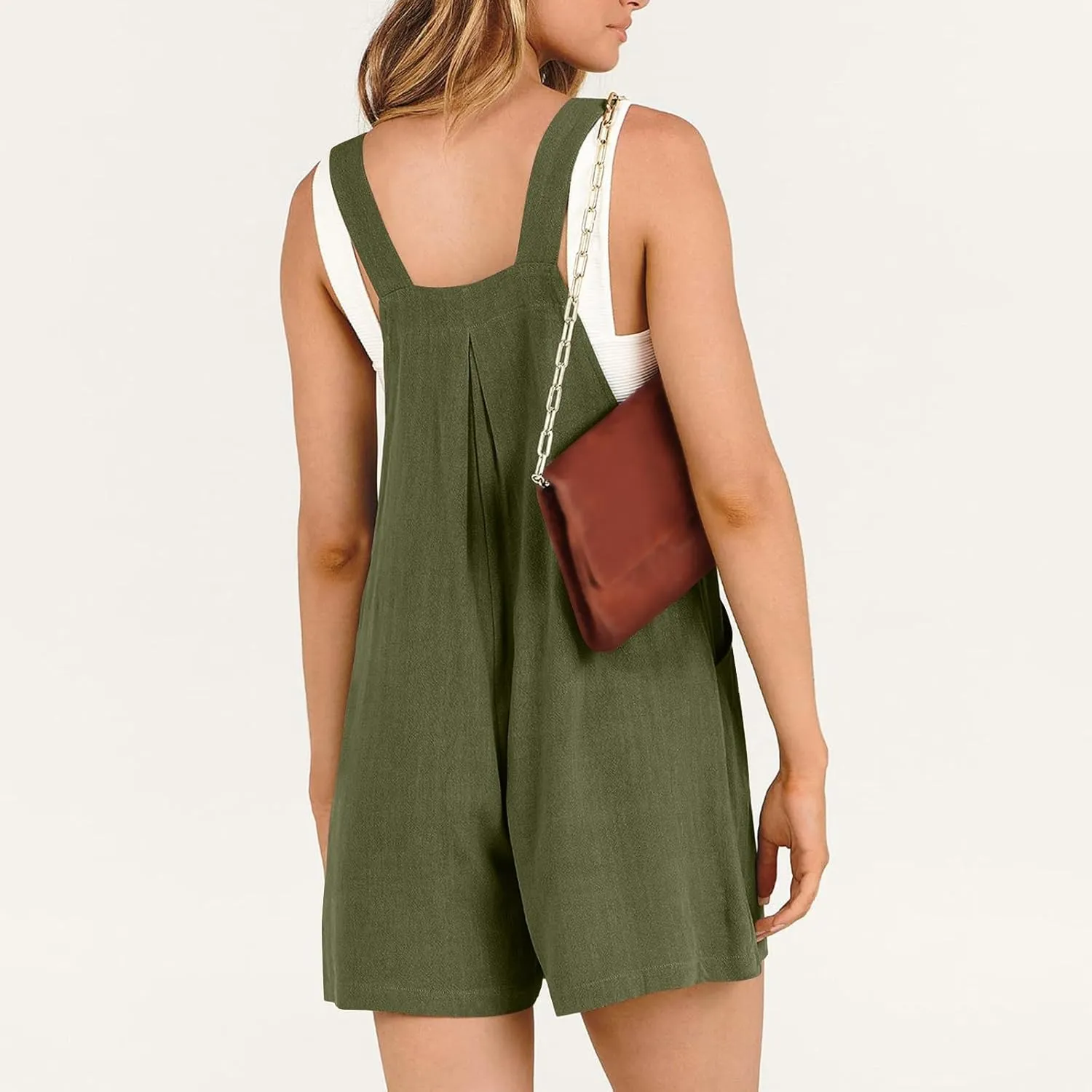 Summer Rompers for Women 2025 Plus Size Linen Overall Shorts Shortalls Adjustable Straps Smocked Short Bib Overalls Jumpsuits