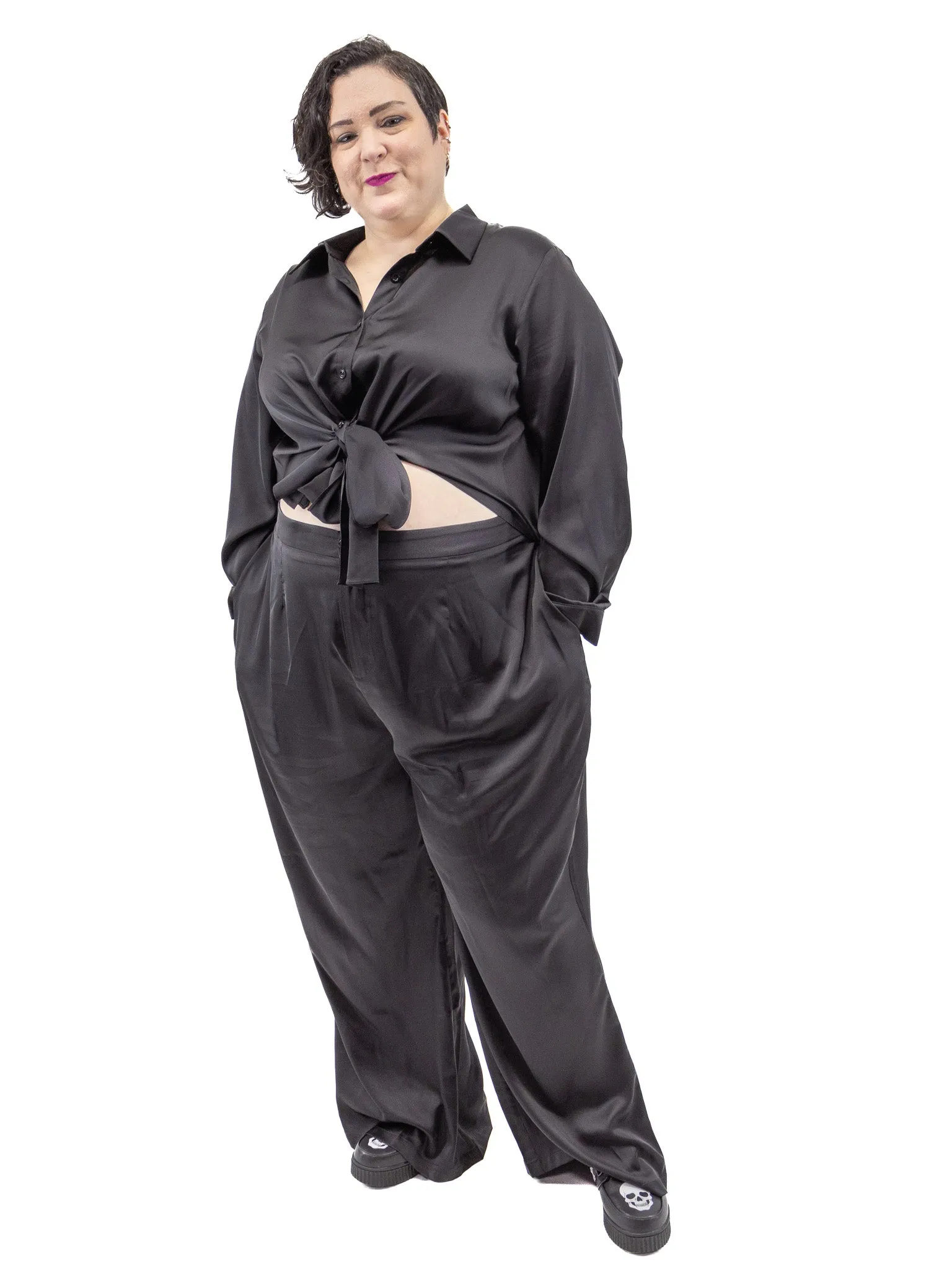 Tie Front Satin Jumpsuit FOXBLOOD