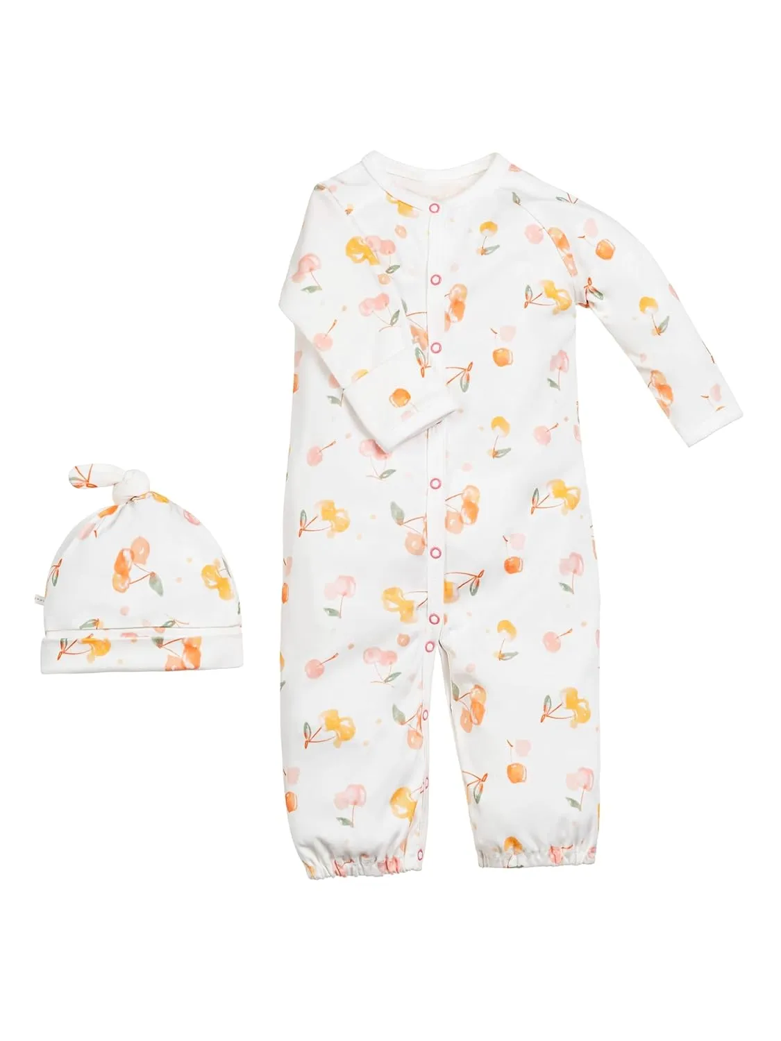 Under the Nile Organic Cotton Convertible Romper and Beanie Set - Cherry Picking - 0-3 Months