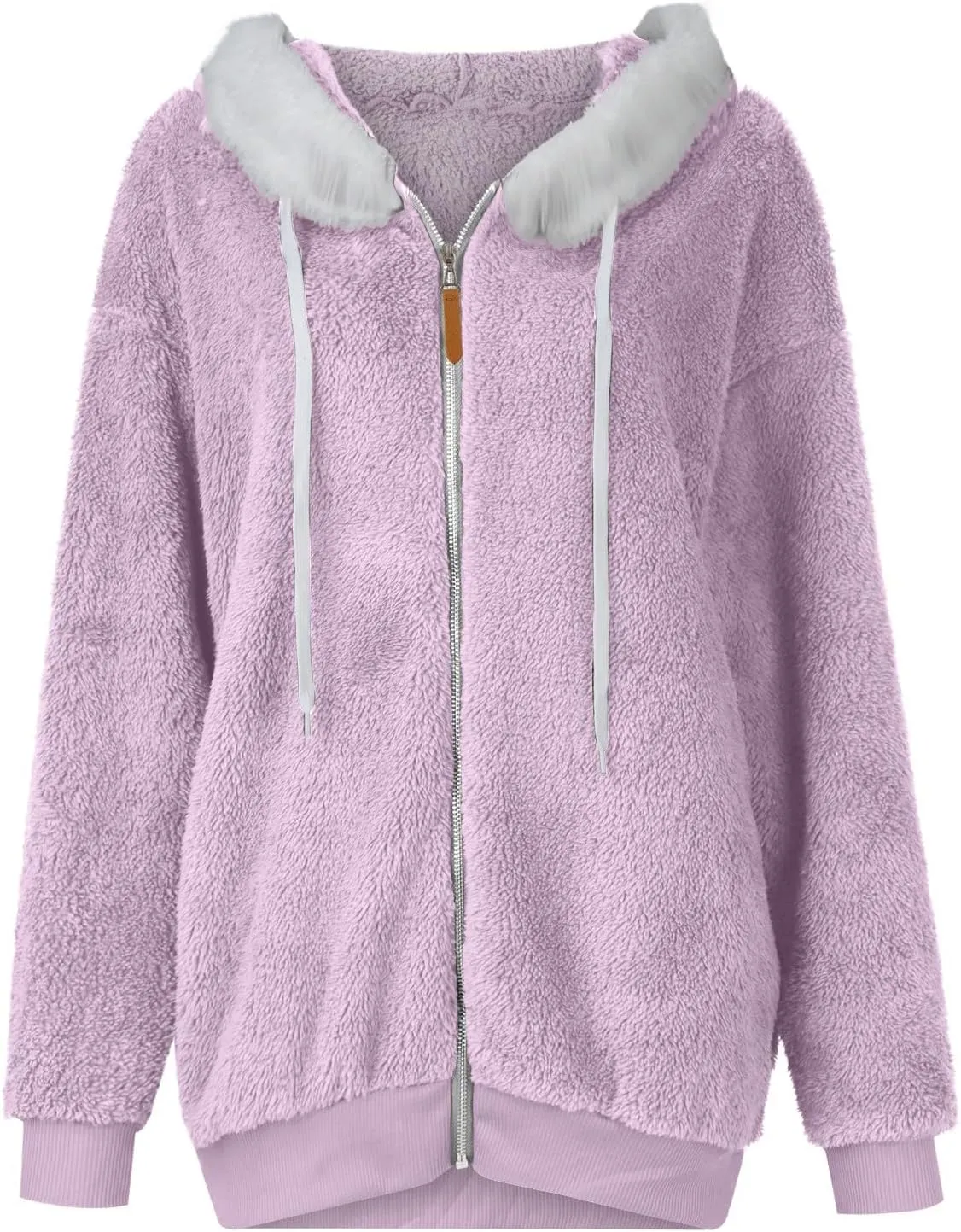 UQRZAU Winter Jackets for Women, Women's Plush Zippered Hooded Solid Color/Color Block Patchwork Cardigan S, 5XL