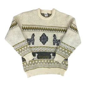 Vintage 80s 90s Cream Grey Alpaca Zig-Zag Patterned Knitted Jumper S M