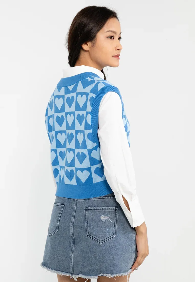 VOIR JEANS Love Vibes Collection : Heart Shape Checkered Knit Vest