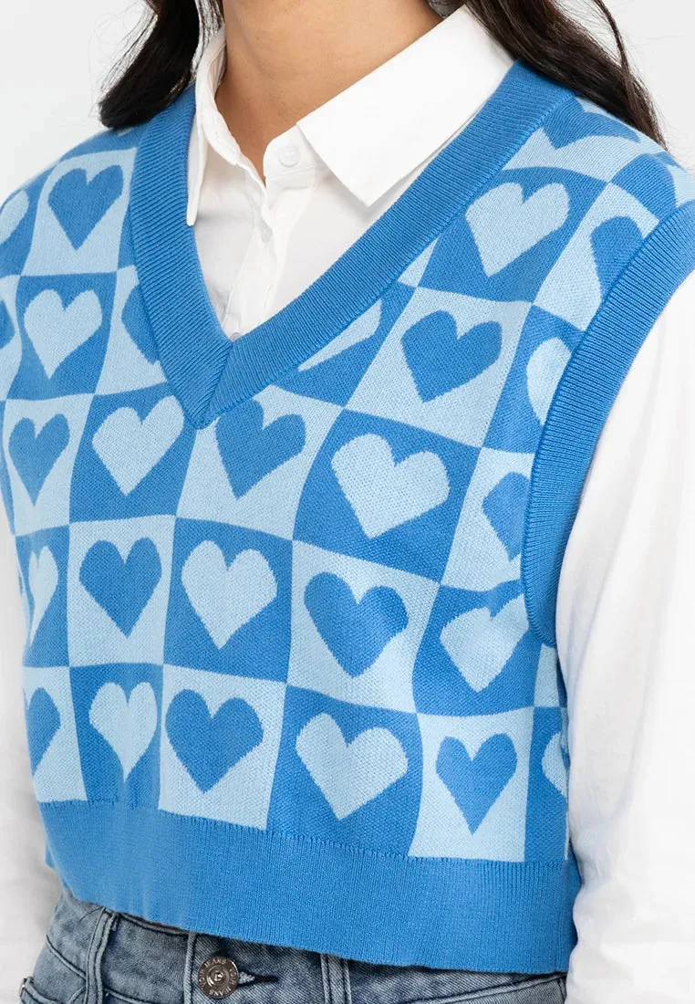 VOIR JEANS Love Vibes Collection : Heart Shape Checkered Knit Vest