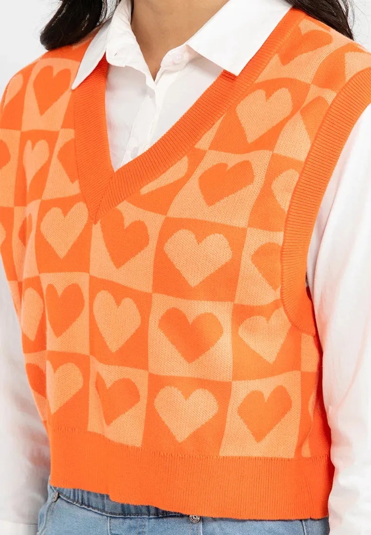 VOIR JEANS Love Vibes Collection : Heart Shape Checkered Knit Vest