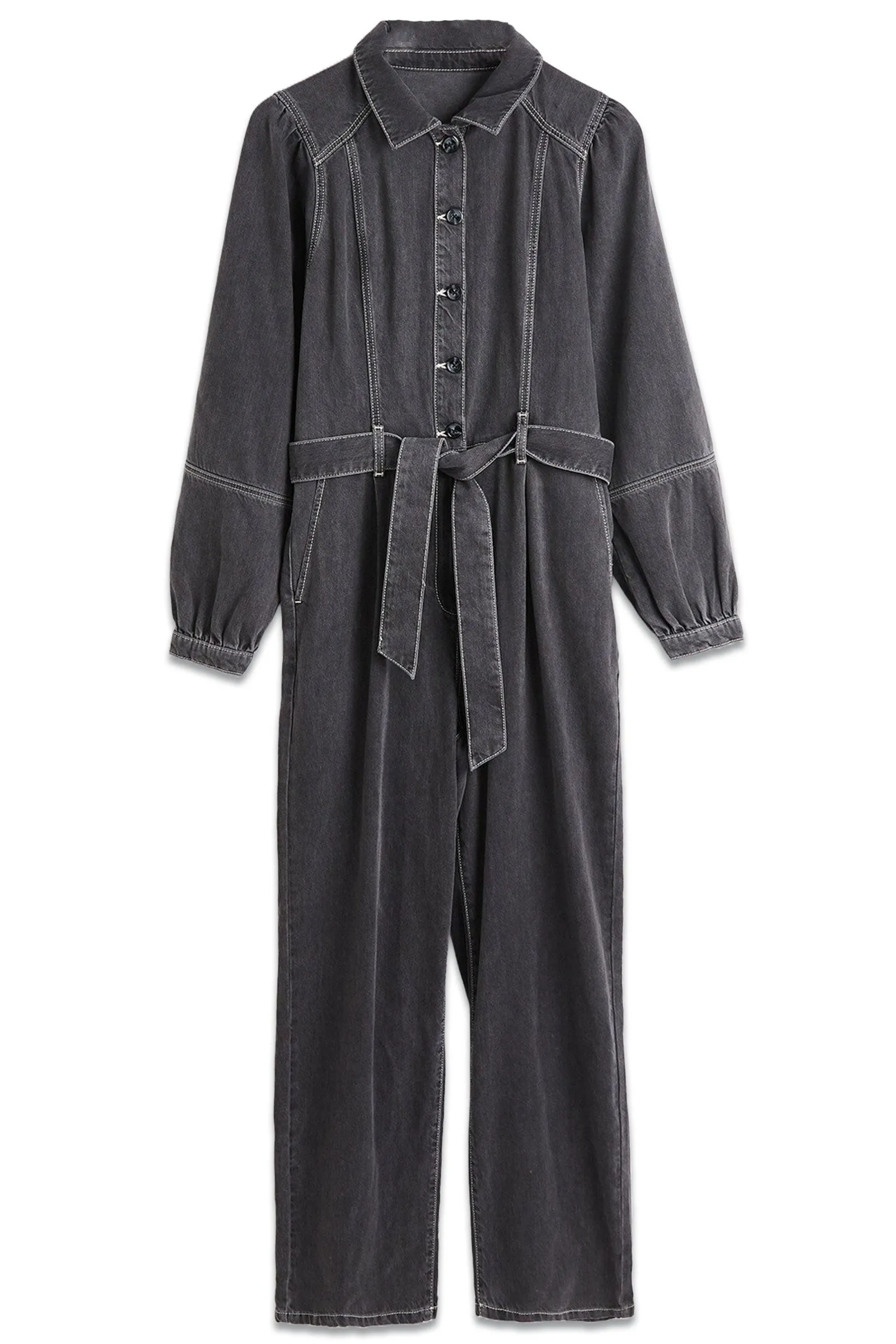 Washed Grey Denim Jumpsuit