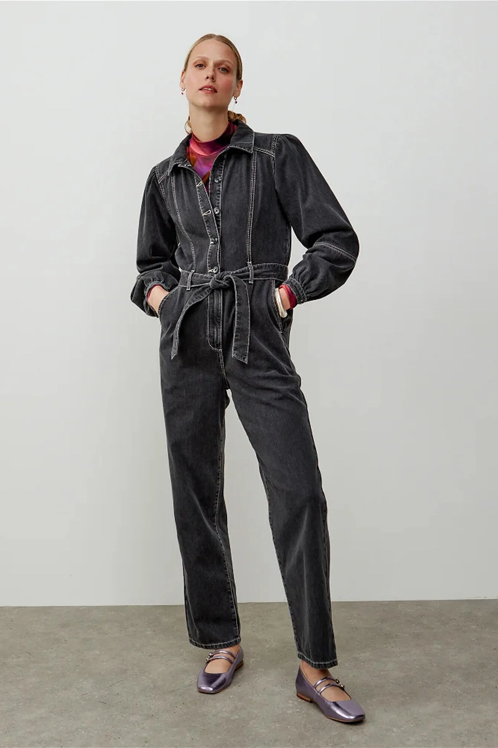 Washed Grey Denim Jumpsuit