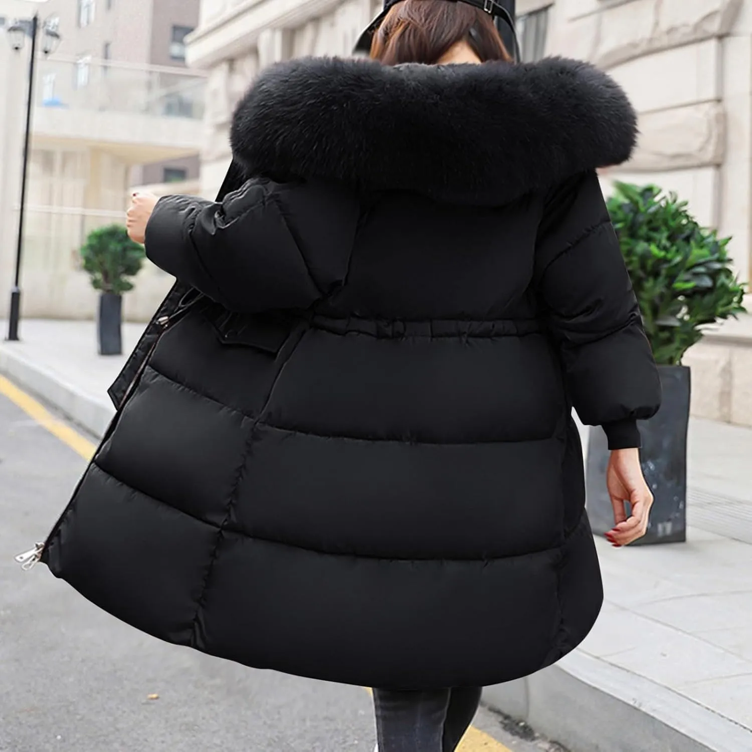 Winter Coats for Women 2024 Thick Warm Puffer Jacket Fashion Hooded Zip Long Sleeve Padded Coat Casual Outing Outwear