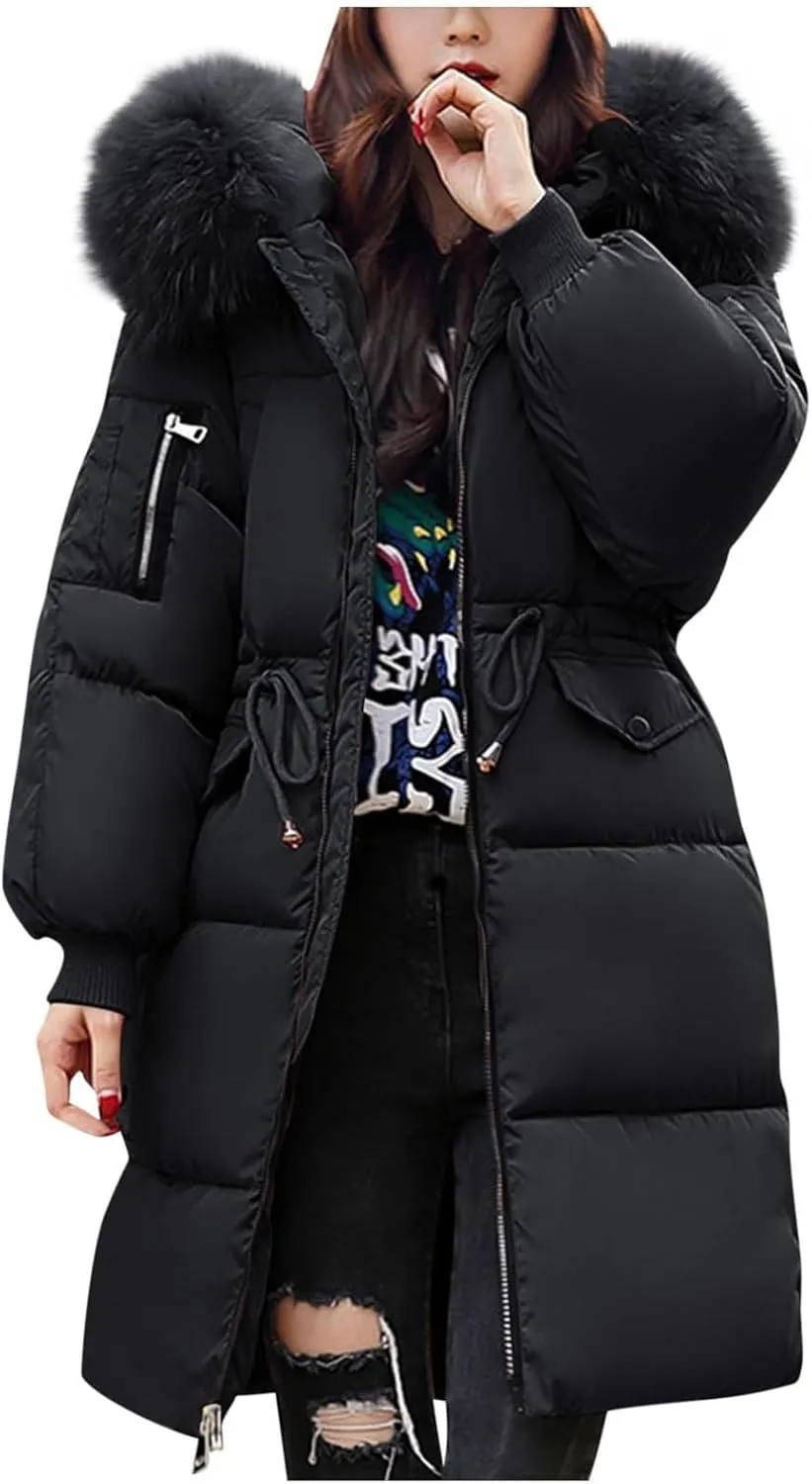 Winter Coats for Women 2024 Thick Warm Puffer Jacket Fashion Hooded Zip Long Sleeve Padded Coat Casual Outing Outwear