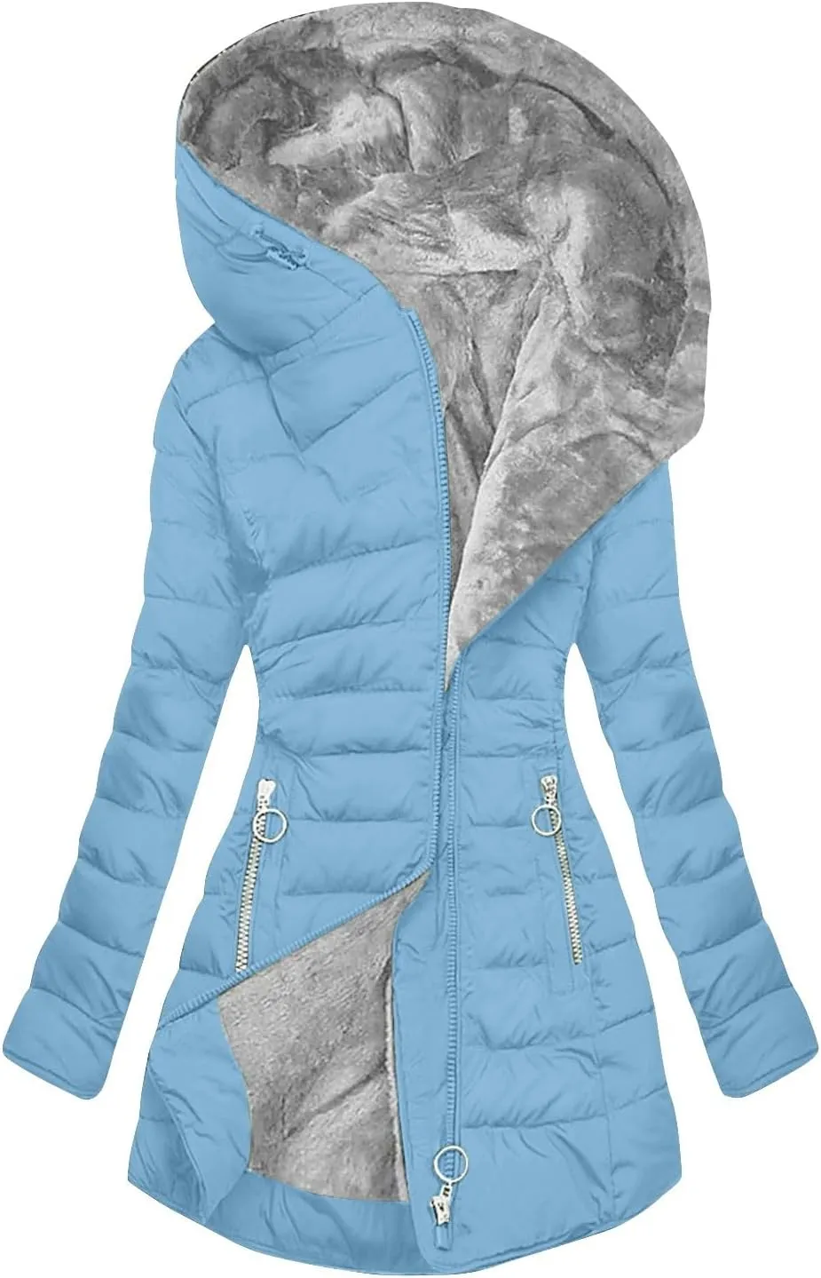 Winter Coats for Women Fleece Lined Parkas Thicken Warm Long Quilted Puffer Jacket Thermal Outerwear with Hood