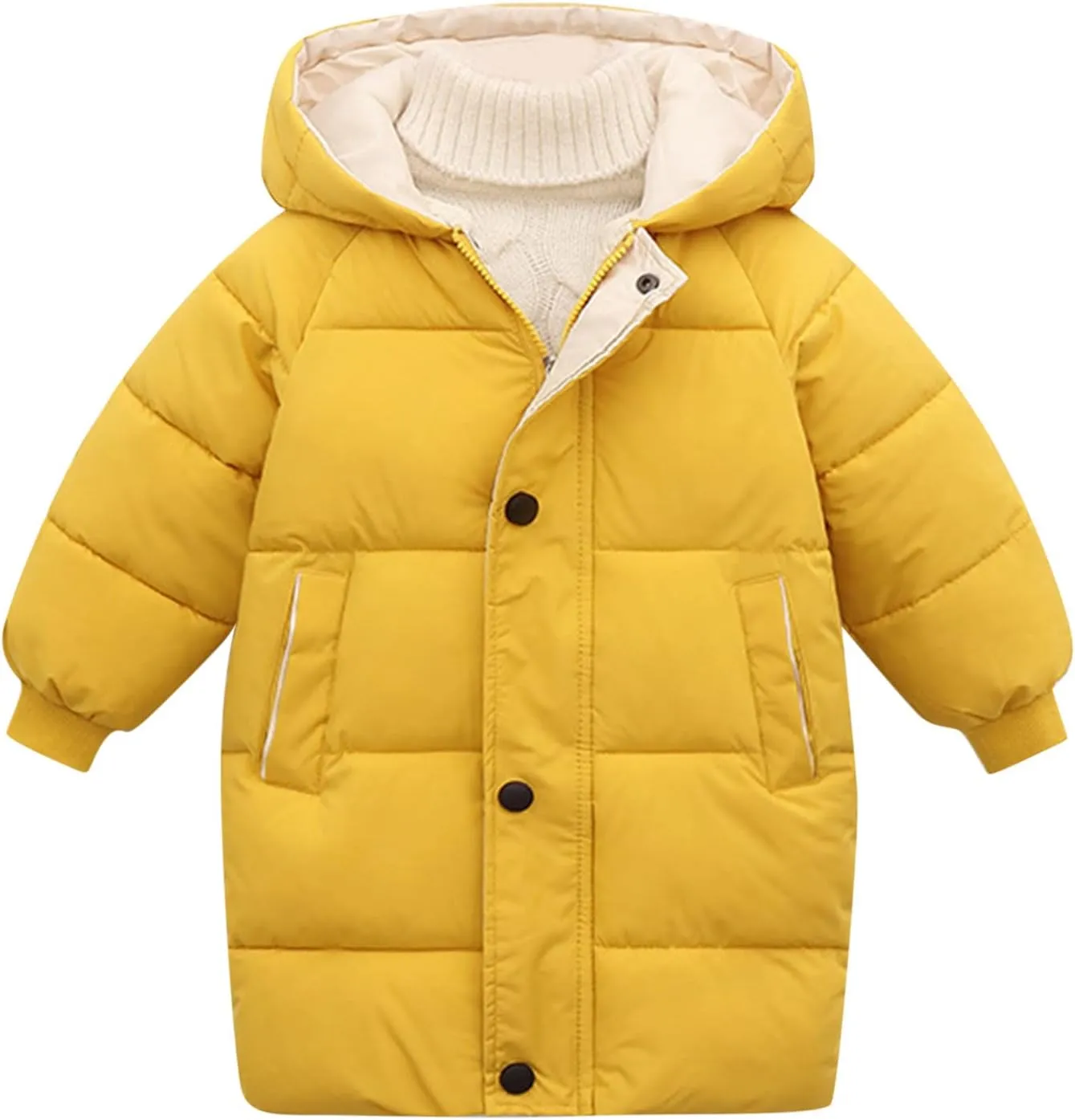 Winter Down Coats for Kids Baby Boys Girls Long Hooded Puffer Jacket Outerwear Thicken Puffer (Yellow, 5-6 Years)