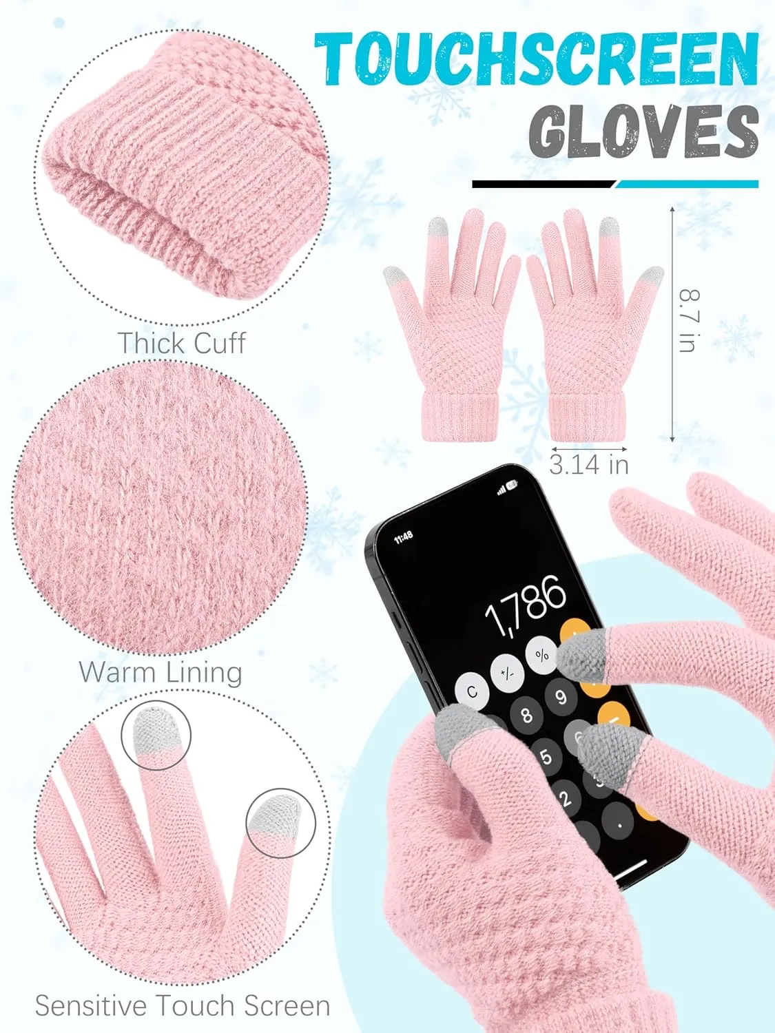 Winter Hat Scarf Gloves and Ear Warmer, Warm Knit Beanie Hat Touch Screen Gloves Set Winter Gifts Neck Scarves for Women