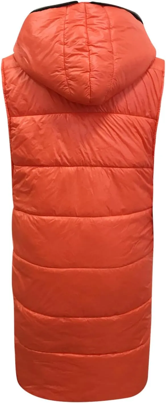 Women's Long Quilted Vest Hooded Full-Zip Sleeveless Down Coat Outwear With Pockets 2024 Winter Warm Padded Jacket