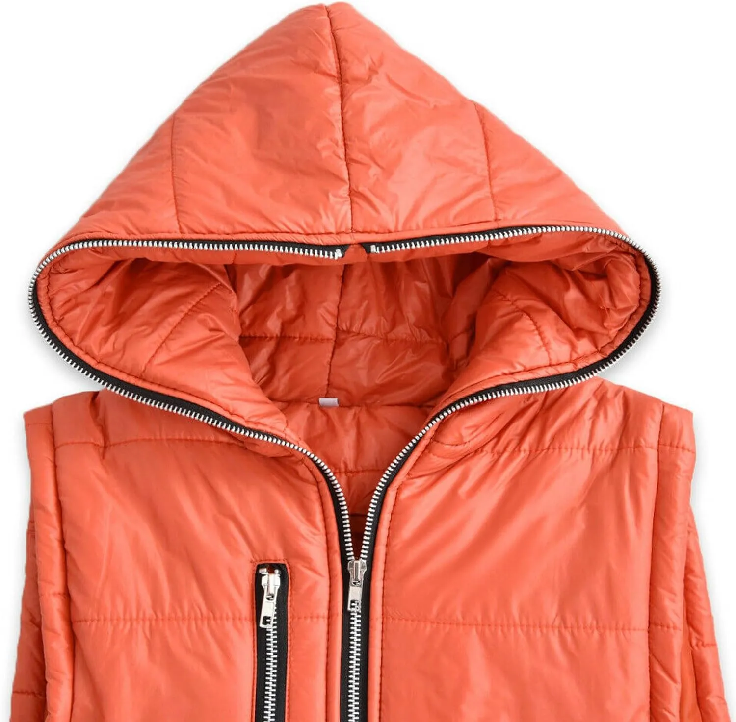 Women's Long Quilted Vest Hooded Full-Zip Sleeveless Down Coat Outwear With Pockets 2024 Winter Warm Padded Jacket