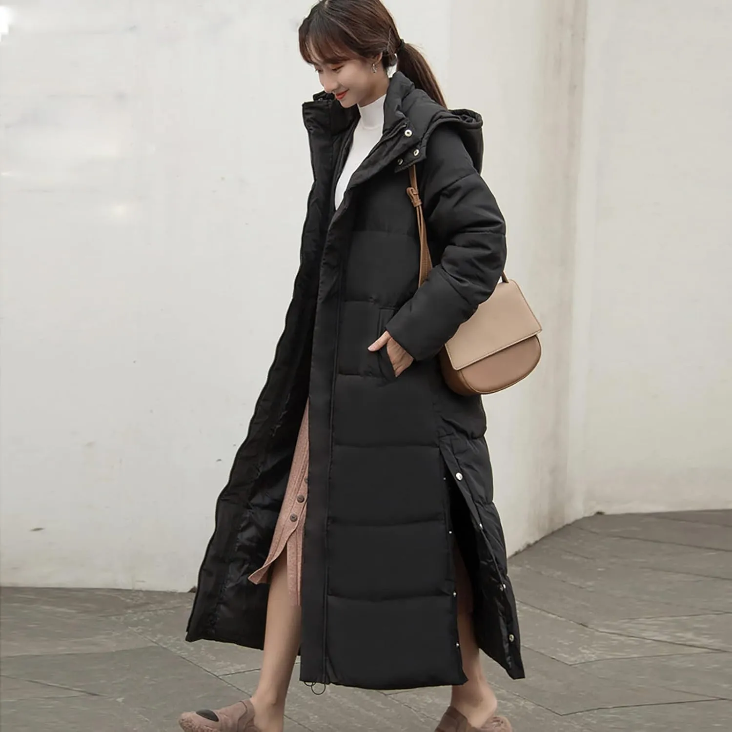 Womens Winter Warm Down Coats Hooded Thicken Elegant Puffer Parkas Maxi Long Zip Jackets Anoraks in Candy Color Multicolor