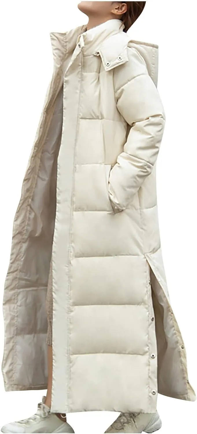 Womens Winter Warm Down Coats Hooded Thicken Elegant Puffer Parkas Maxi Long Zip Jackets Anoraks in Candy Color Multicolor