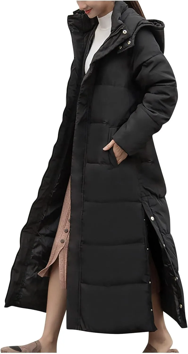 Womens Winter Warm Down Coats Hooded Thicken Elegant Puffer Parkas Maxi Long Zip Jackets Anoraks in Candy Color Multicolor