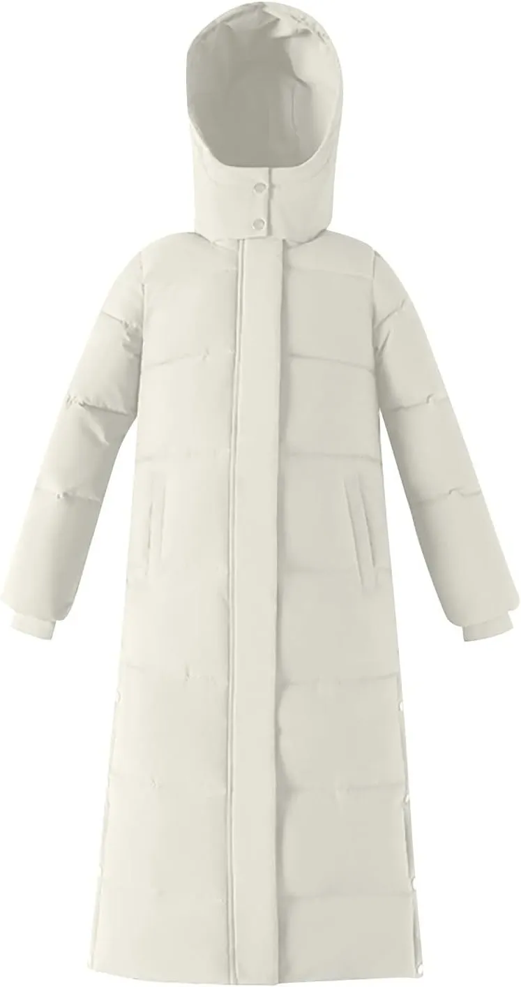 Womens Winter Warm Down Coats Hooded Thicken Elegant Puffer Parkas Maxi Long Zip Jackets Anoraks in Candy Color Multicolor