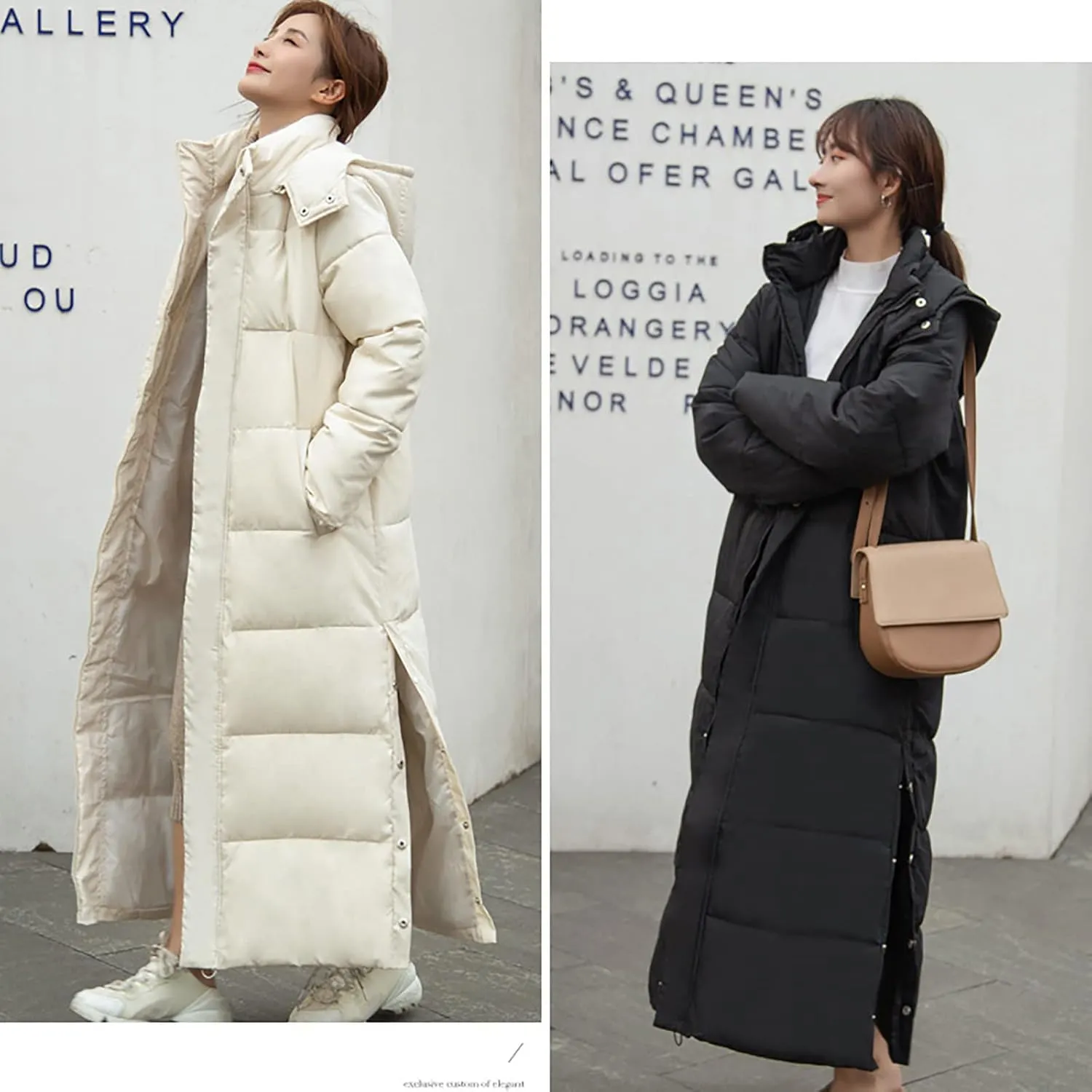 Womens Winter Warm Down Coats Hooded Thicken Elegant Puffer Parkas Maxi Long Zip Jackets Anoraks in Candy Color Multicolor