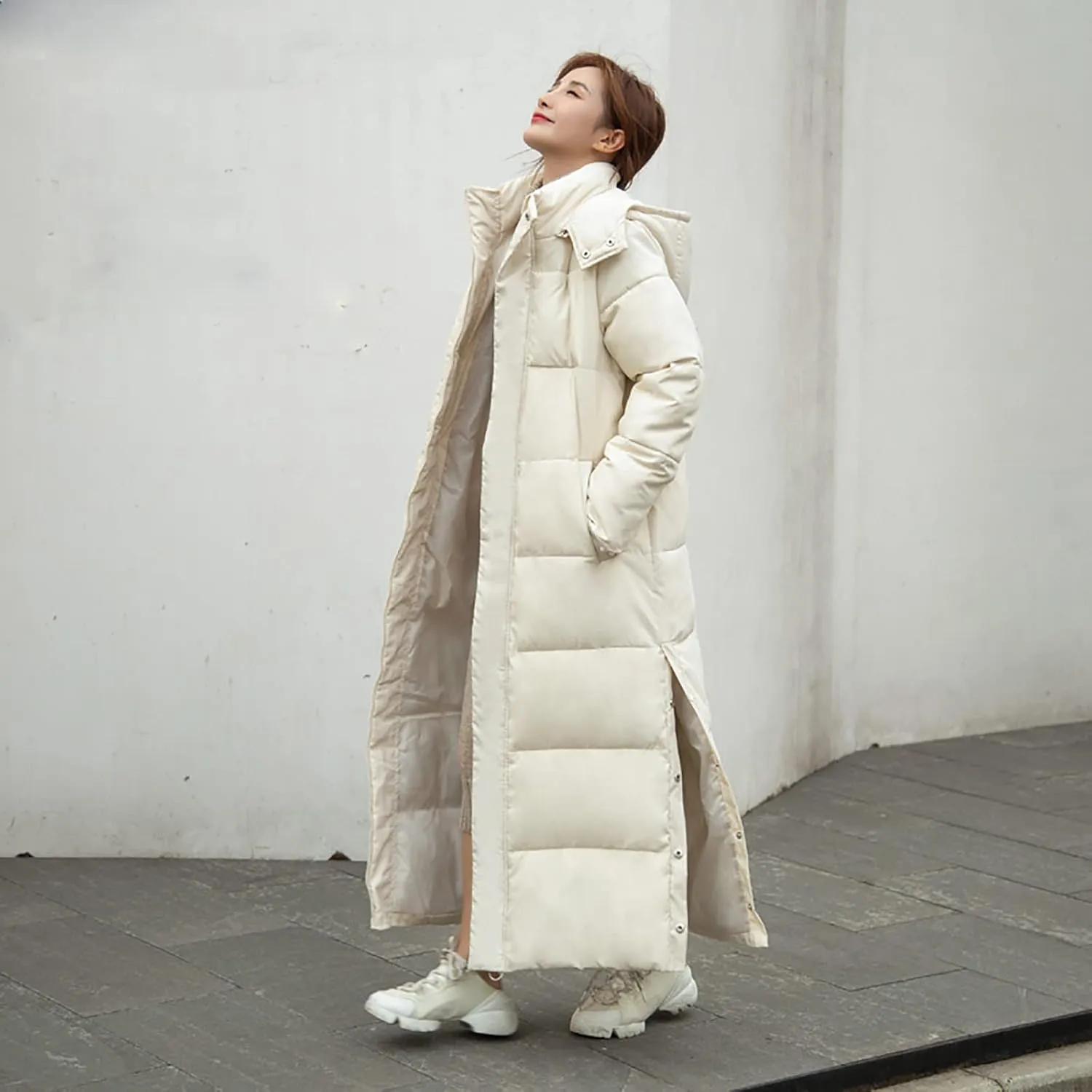 Womens Winter Warm Down Coats Hooded Thicken Elegant Puffer Parkas Maxi Long Zip Jackets Anoraks in Candy Color Multicolor