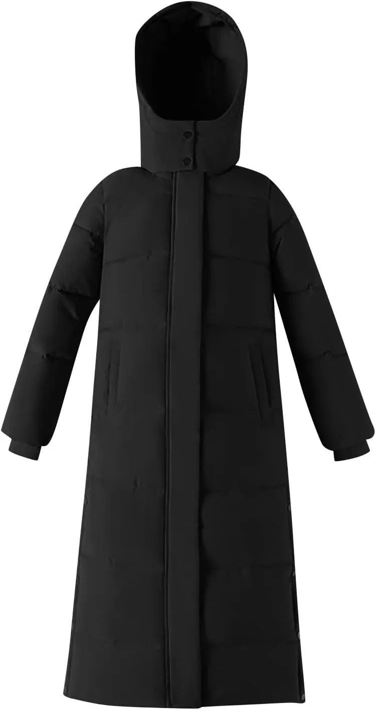 Womens Winter Warm Down Coats Hooded Thicken Elegant Puffer Parkas Maxi Long Zip Jackets Anoraks in Candy Color Multicolor