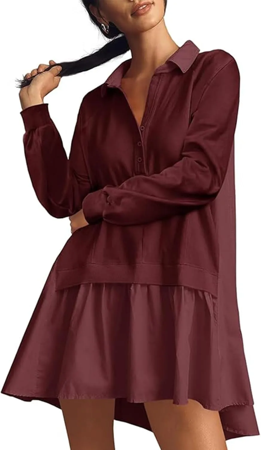 Yuemengxuan Women Sweatshirt Dress Y2k Knit Oversized Sweatshirts V Neck Long Sleeve Pullover Tops Casual Mini Dress