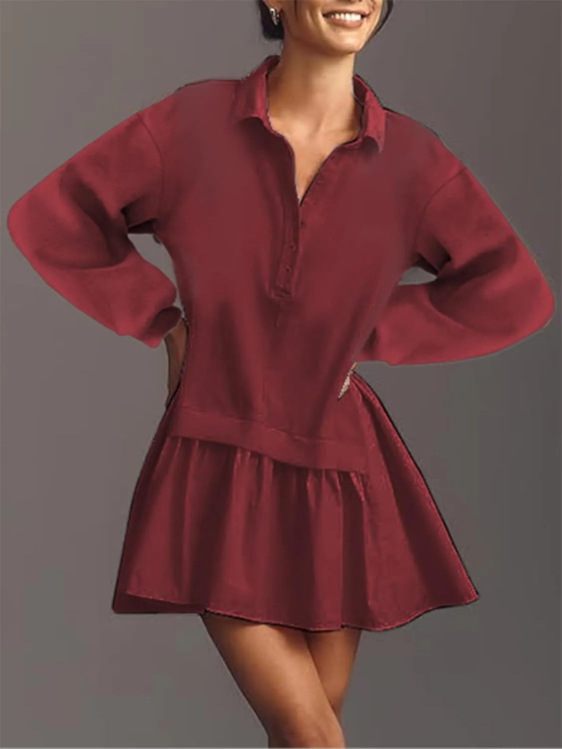 Yuemengxuan Women Sweatshirt Dress Y2k Knit Oversized Sweatshirts V Neck Long Sleeve Pullover Tops Casual Mini Dress