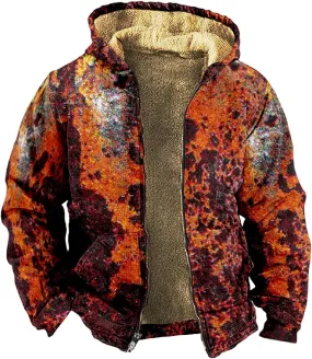 Zip Up Hoodie Men Winter Sherpa Lined Graphic Jacket Windproof Workout Oversized Coat Big And Tall Cool Windbreaker Outwear