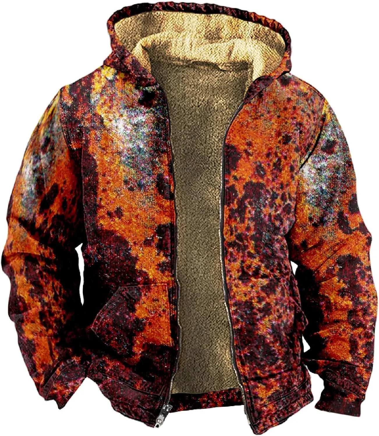 Zip Up Hoodie Men Winter Sherpa Lined Graphic Jacket Windproof Workout Oversized Coat Big And Tall Cool Windbreaker Outwear